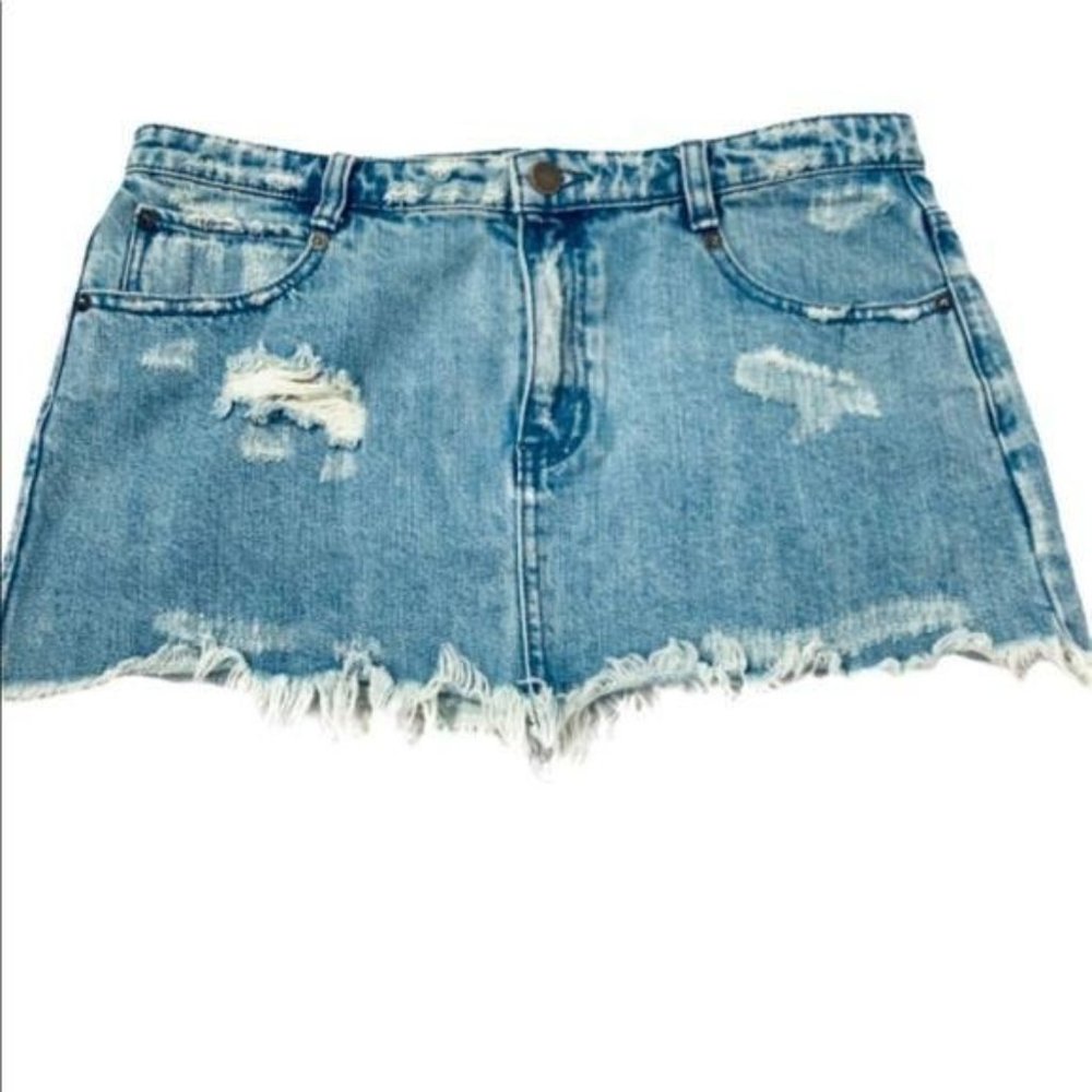 Free People Blue Distressed Denim Jean Mini Skirt Size 6